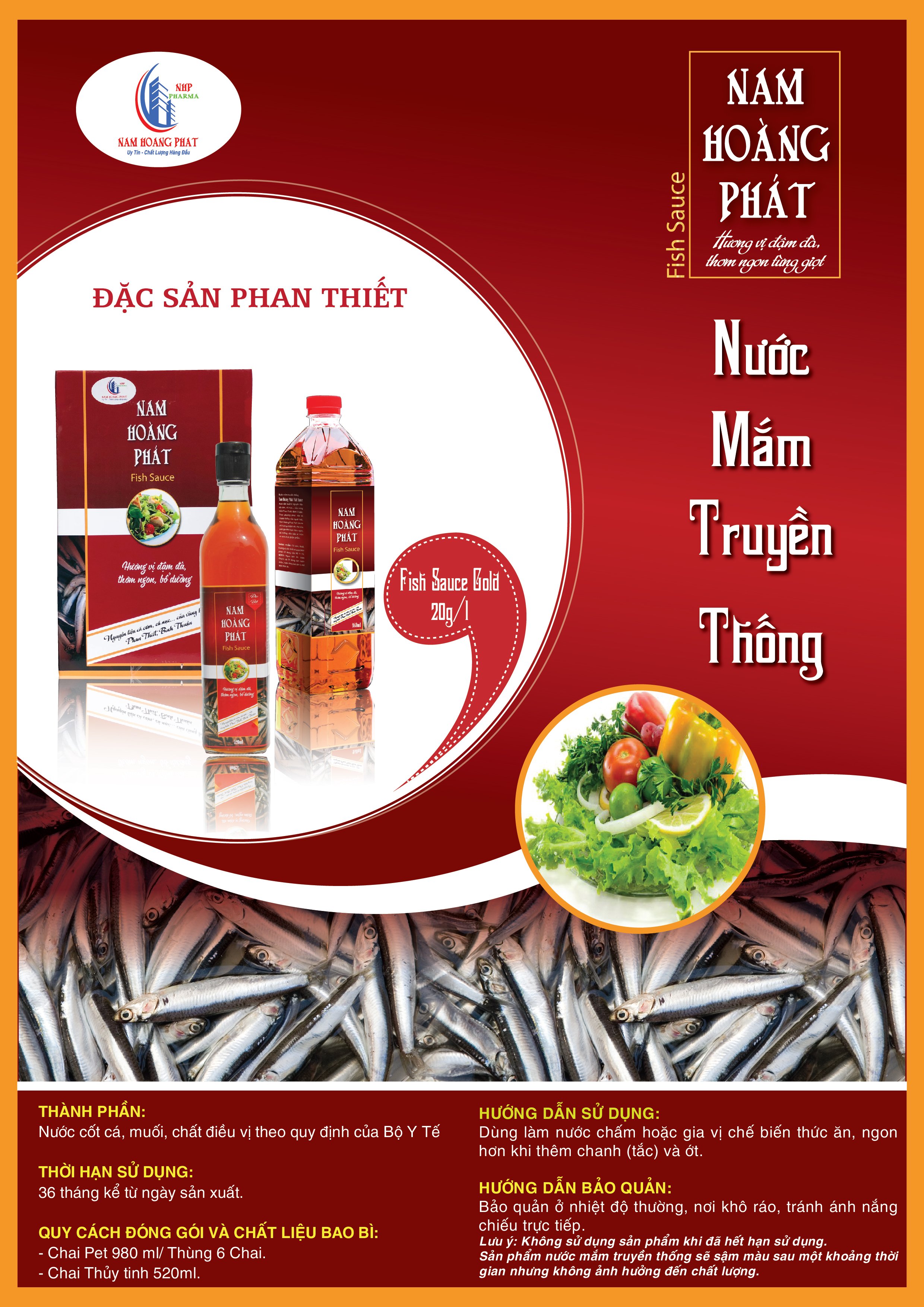 Nam Hoàng Phát Fish Sauce Gold 20N (Thùng 06 chai 520ml)