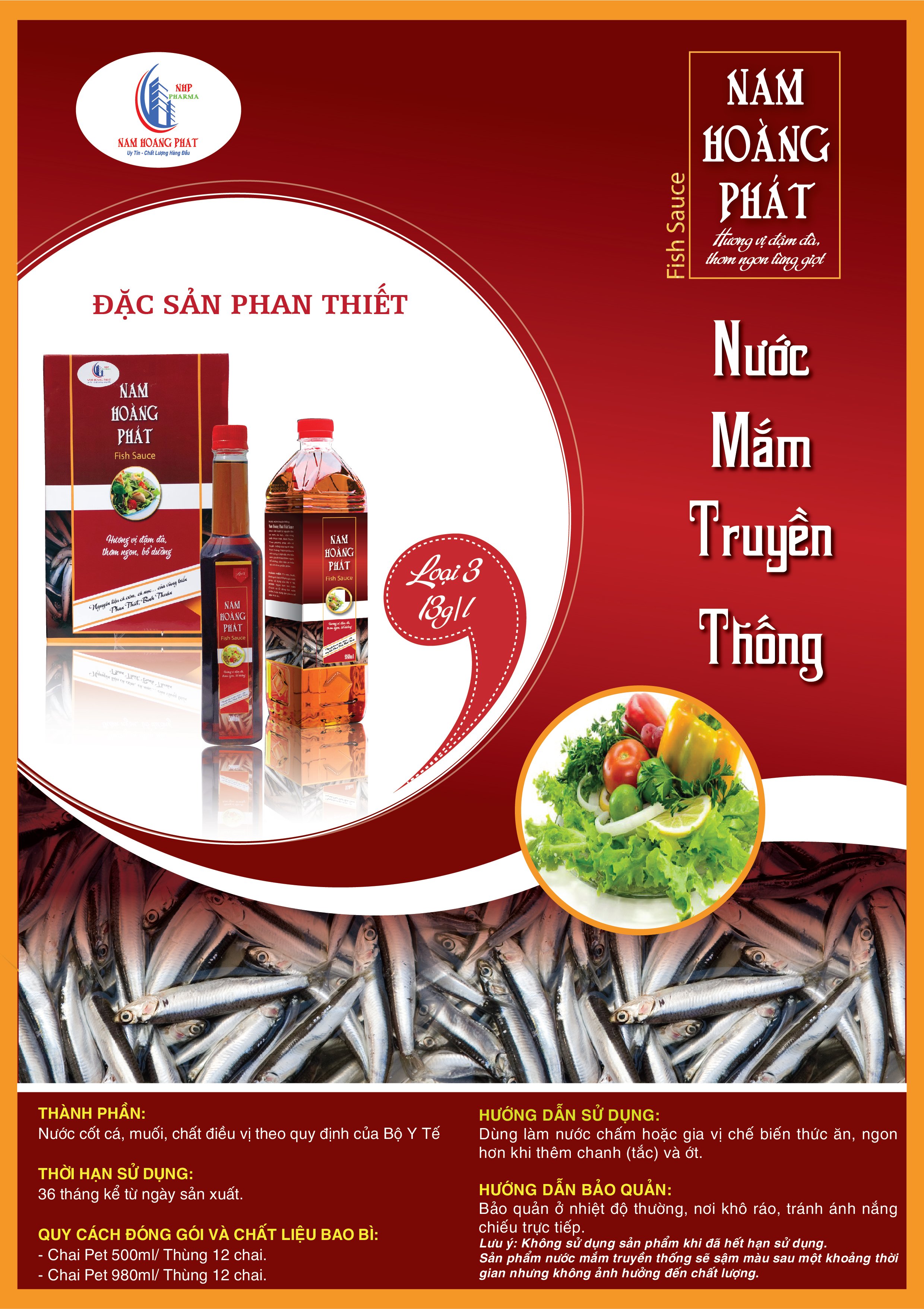 Nam Hoàng Phát Fish Sauce - Loại 3 13N (Thùng 12 chai 980ml)
